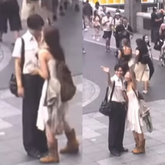 Khoảnh khắc cặp đôi dạo phố tình tứ và vui vẻ vẫy chào ống kính CCTV khiến người hâm mộ vô cùng thích thú. (Nguồn: OSEN)