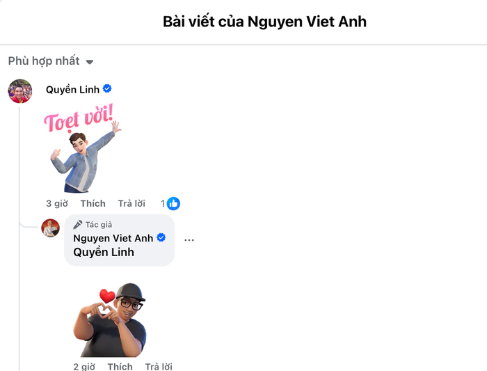 Phản ứng hiếm hoi của MC Quyền Linh bên dưới bài đăng của NSND Việt Anh (Ảnh: Chụp màn hình).