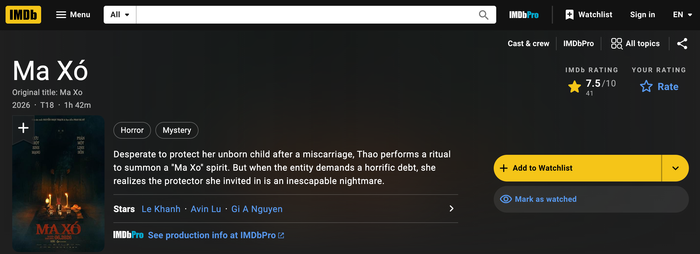 Phim điện ảnh kinh dị Việt Ma Xó được nền tảng quốc tế IMDb chấm 7,5/10 điểm (Ảnh: Chụp màn hình).