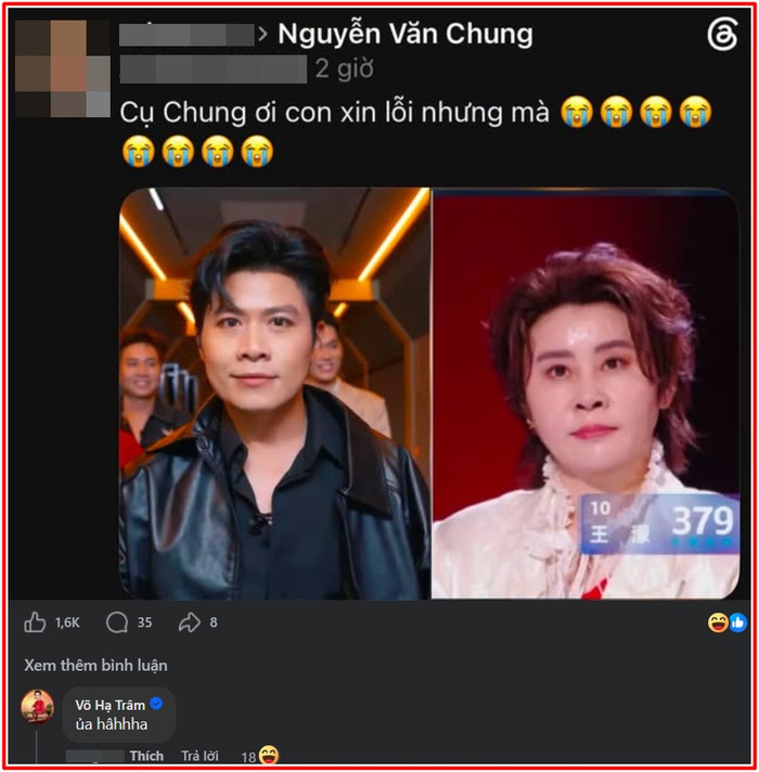 Cư dân mạng so sánh nhạc sĩ Nguyễn Văn Chung với Vương Mông, nữ thí sinh từng gây tranh cãi tại chương trình Tỷ tỷ đạp gió rẽ sóng của Trung Quốc.