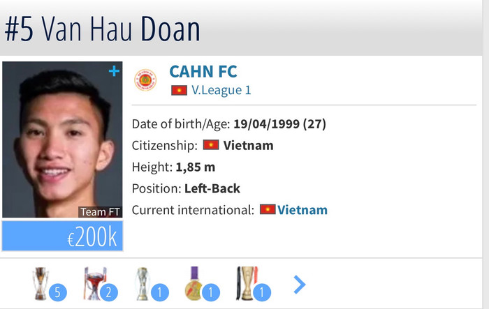 Transfermarkt tăng định giá cho Đoàn Văn Hậu lên 200.000 euro, và hậu vệ tuyển Việt Nam tự tin hướng đến mục tiêu bảo vệ ngôi vô địch AFF Cup 2026. Ảnh chụp màn hình