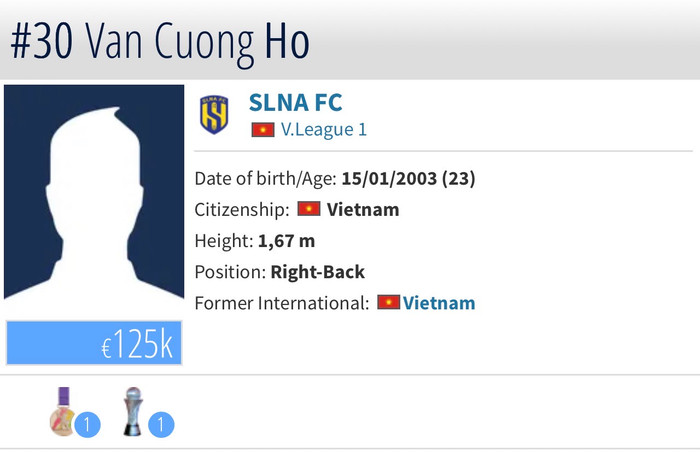Transfermarkt giảm định giá Hồ Văn Cường sau chấn thương nặng, khép lại đà tăng trưởng ấn tượng. Ảnh chụp màn hình