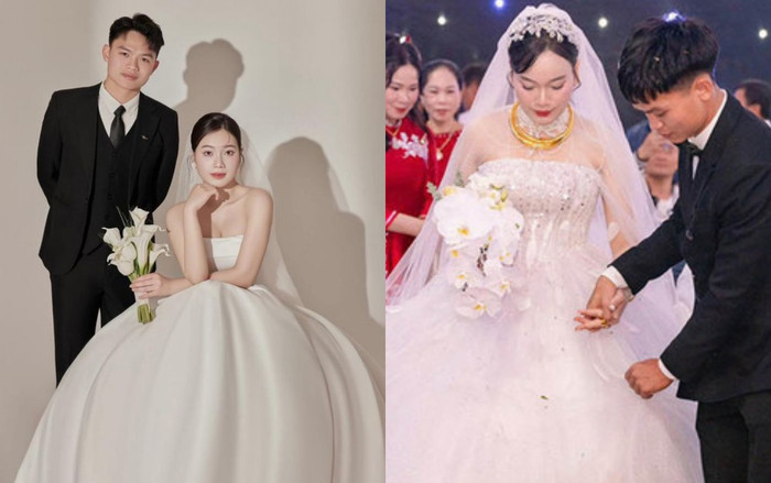Cầu thủ Hồ Văn Cường và bà xã Nguyễn Linh đều cùng quê Nghệ An.