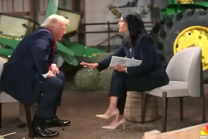Donald Trump đã bỏ ngang cuộc phỏng vấn với người dẫn chương trình Kristen Welker của đài NBC.&nbsp; (NBC News).