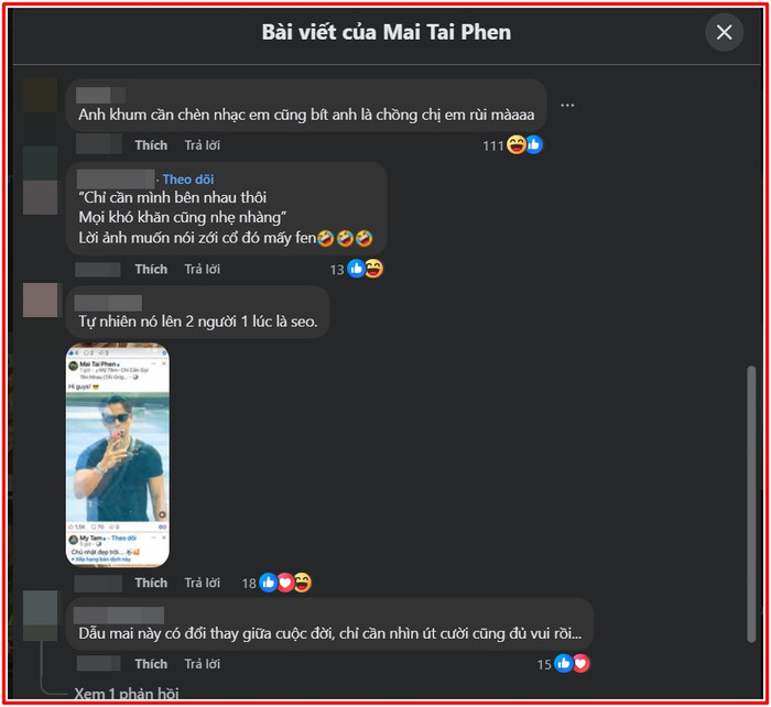 Fan rần rần gọi tên Mỹ Tâm dưới bài đăng của Mai Tài Phến (Ảnh chụp màn hình).