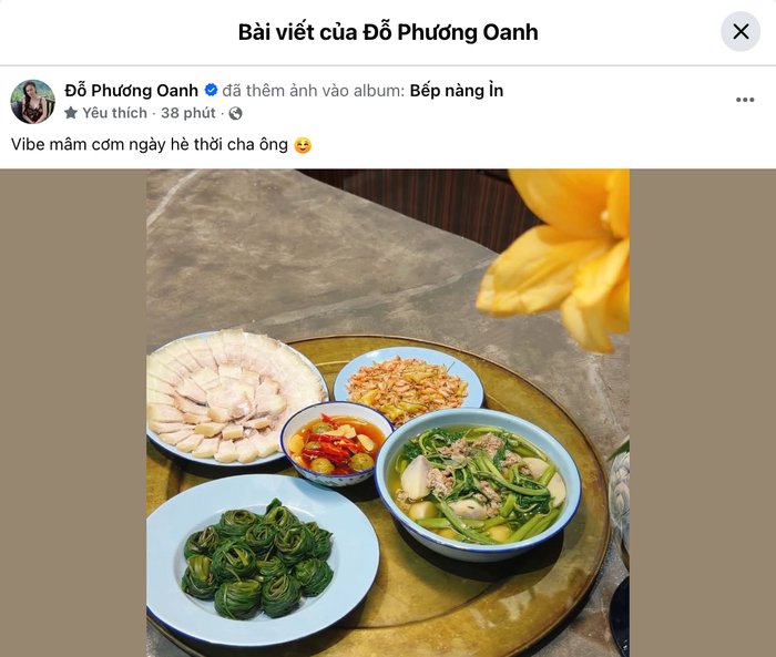 Phương Oanh trở lại chia sẻ những món ăn của mình trên trang cá nhân (Ảnh: Chụp màn hình).