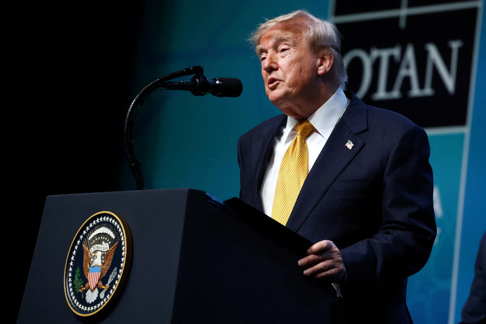 Tổng thống Mỹ Donald Trump phát biểu trong cuộc họp báo vào ngày diễn ra hội nghị thượng đỉnh các nhà lãnh đạo NATO tại Ankara, Thổ Nhĩ Kỳ, ngày 8 tháng 7 năm 2026. (Ảnh: REUTERS)&nbsp;
