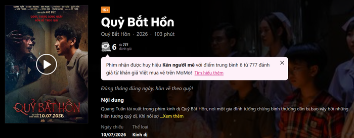 Sau những ngày đầu ra rạp, Quỷ Bắt Hồn có sự tham gia của Quang Tuấn đang nhận về nhiều ý kiến trái chiều từ khán giả. Ảnh chụp màn hình&nbsp;