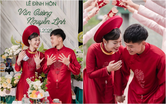Cầu thủ Hồ Văn Cường và bà xã Nguyễn Linh.