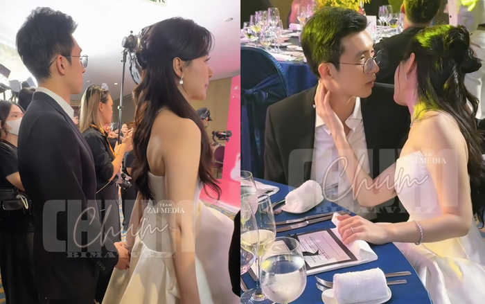 Vợ chồng Midu - Minh Đạt chiếm trọn spotlight tại một sự kiện mới đây. (Ảnh chụp màn hình TikTok Chum Chum)