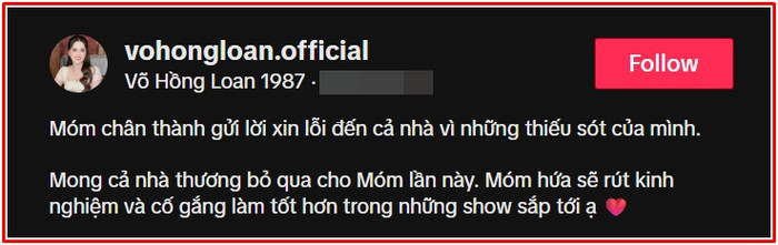 Hồng Loan - Con gái cố NSƯT Vũ Linh xin lỗi khán giả.