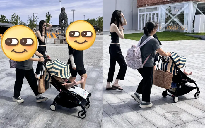 Hà Tuệ ăn diện giản dị khi xuất hiện bên con trai. Ảnh: Sohu