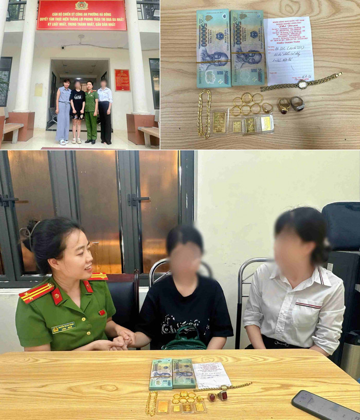 Cán bộ Công an phường Hà Đông động viên, trấn an nữ sinh và bàn giao toàn bộ tài sản cho gia đình theo quy định. Ảnh: Cổng TTĐT Công an TP Hà Nội