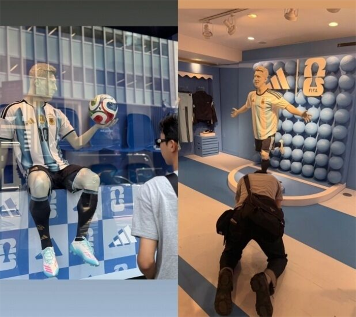 Hành động của ca sĩ Lim Young Woong khi bắt gặp mô hình Lionel Messi.