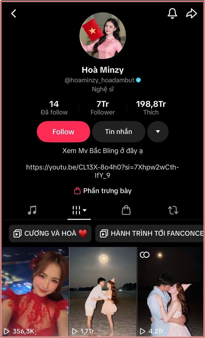 Kênh TikTok Hòa Minzy bất ngờ ghi nhận sự sụt giảm follow.