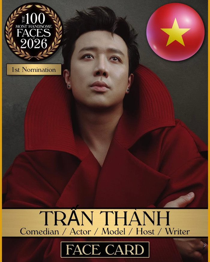 Trấn Thành được đề cử Top 100 gương mặt đẹp trai nhất thế giới 2026. (Ảnh từ IG TC Candler)