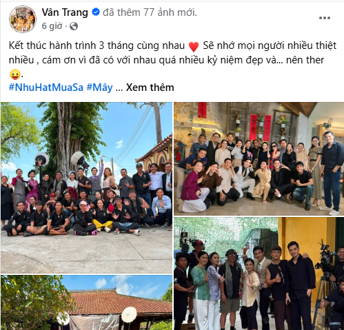 Vân Trang chia sẻ khoảnh khắc đáng nhớ bên đoàn phim trong ngày quay cuối. Ảnh: Chụp màn hình.