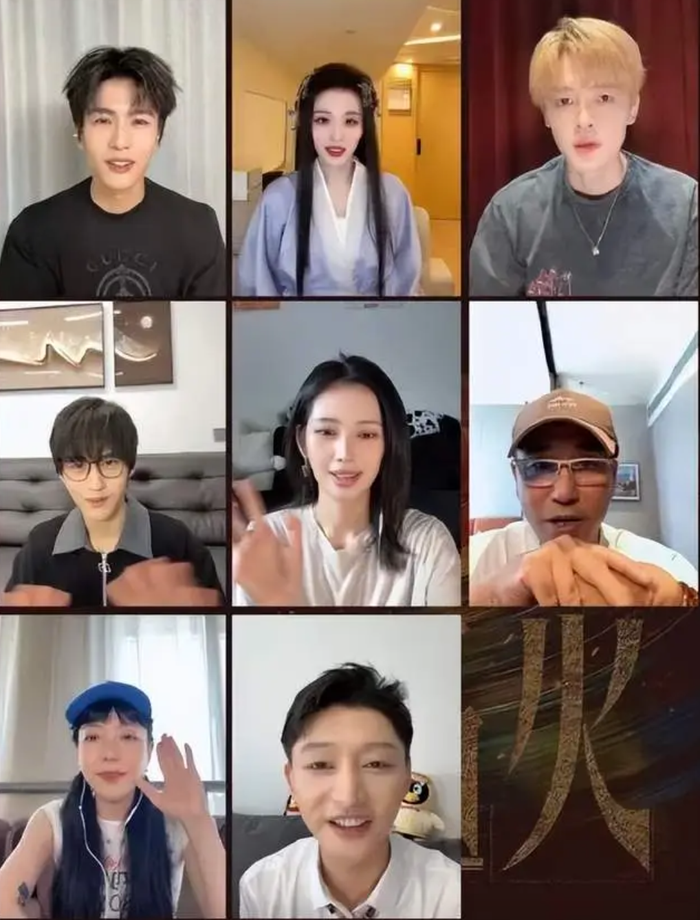 Trương Lăng Hách cùng ekip phim Giây Phút Ấy Vượt Giới Hạn trên livestream giao lưu với người hâm mộ. Ảnh: Sohu