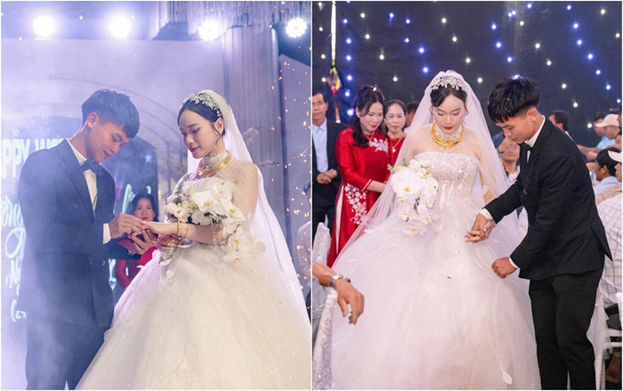 Cầu thủ Hồ Văn Cường và cô giáo Nguyễn Linh.