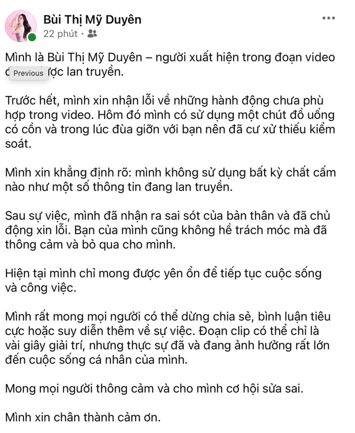 Bài đăng trên trang cá nhân của Á hậu Mỹ Duyên. Ảnh chụp màn hình FBNV&nbsp;