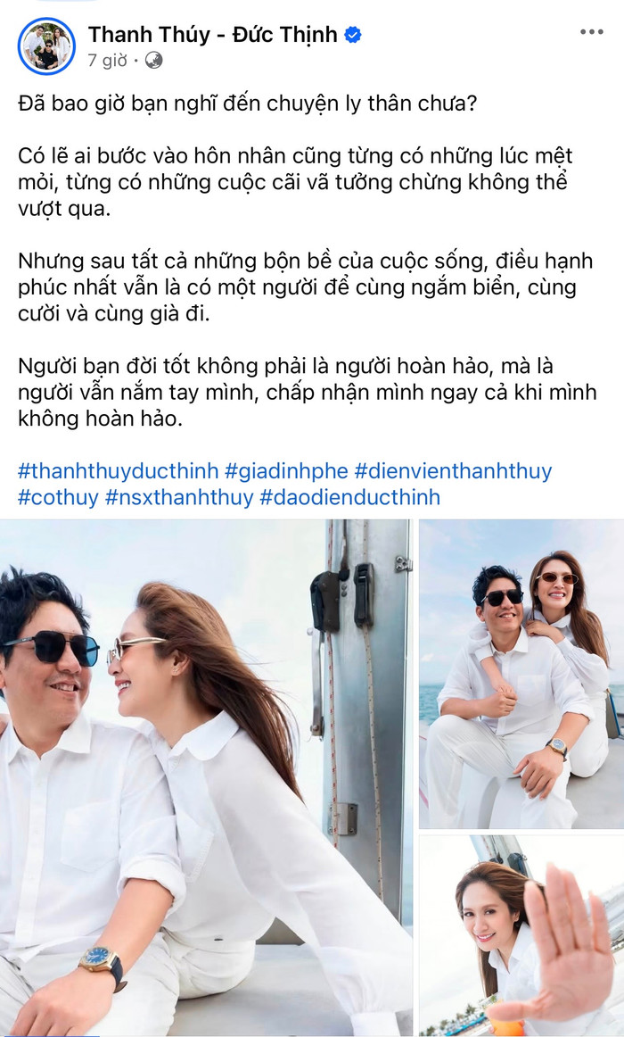 Thanh Thuý trải lòng về cuộc sống hôn nhân. Ảnh: Chụp màn hình FBNV