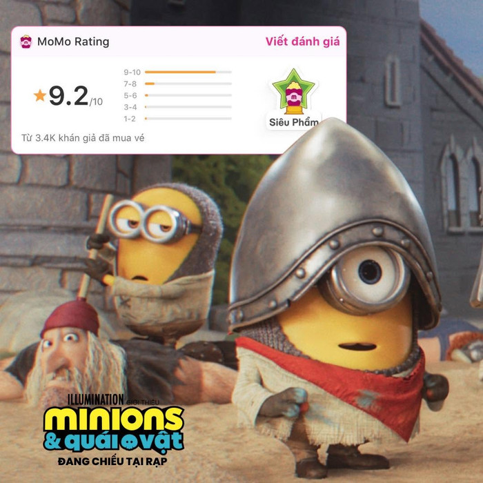 Bộ phim hoạt hình Hollywood Minions & Quái Vật có Trấn Thành lồng tiếng tiếp tục ghi dấu ấn tại phòng vé Việt khi vừa được khán giả trên MoMo gắn huy hiệu 'Siêu phẩm'.