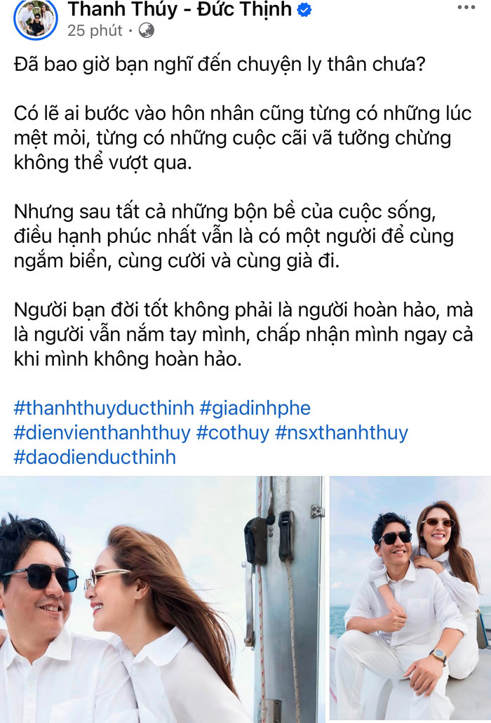 Chia sẻ gây chú ý của Thanh Thuý và Đức Thịnh. Ảnh: FBNV