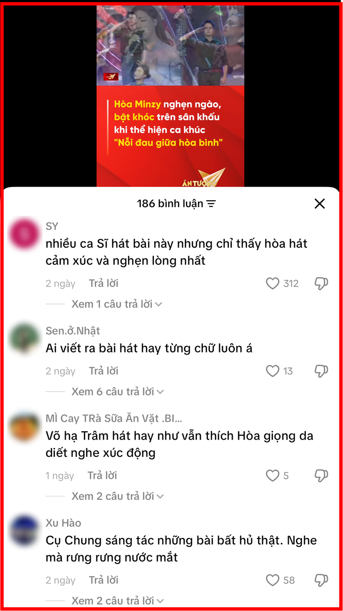 Nhiều khán giả nhận định Hòa Minzy là ca sĩ hát Nỗi đau giữa hòa bình cảm xúc nhất.