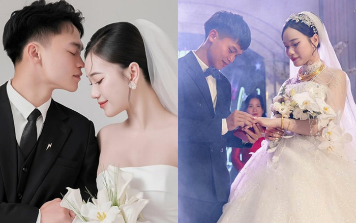 Cầu thủ Hồ Văn Cường và cô giáo Nguyễn Linh.