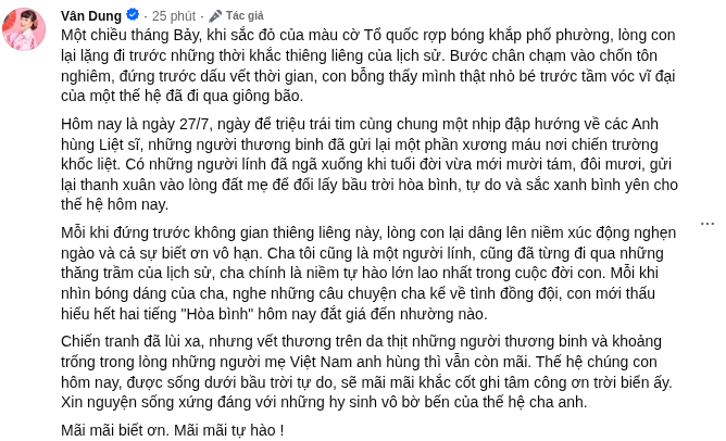 Nghệ sĩ Vân Dung chia sẻ thêm. Ảnh: FBNV
