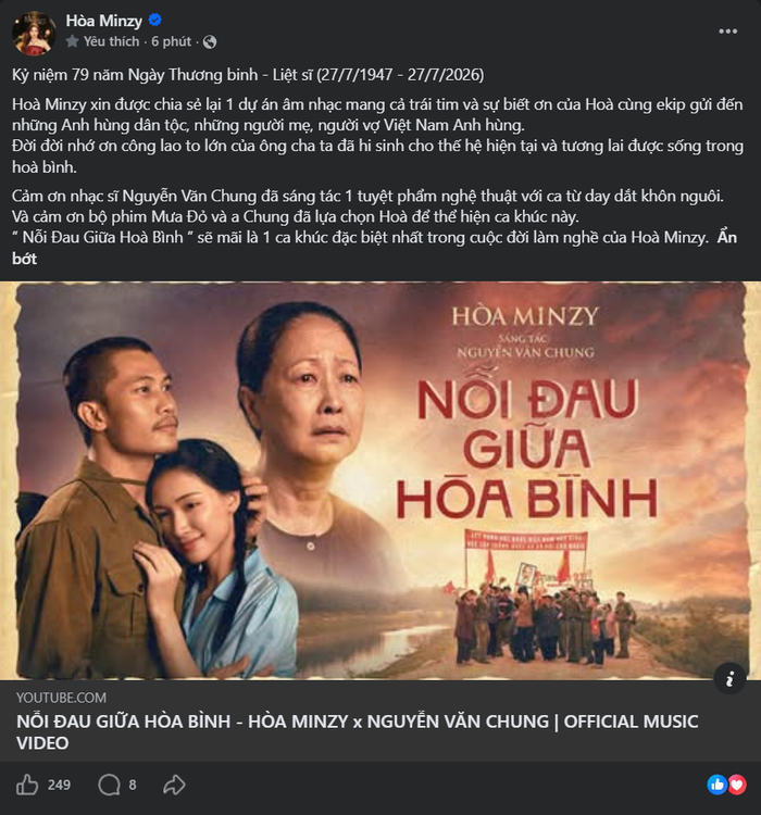 Hòa Minzy gửi lời tri ân đến Nguyễn Văn Chung vì đã lựa chọn cô thể hiện ca khúc.
