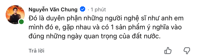 Bình luận thừa nhận duyên phận của Nguyễn Văn Chung với Hòa Minzy.