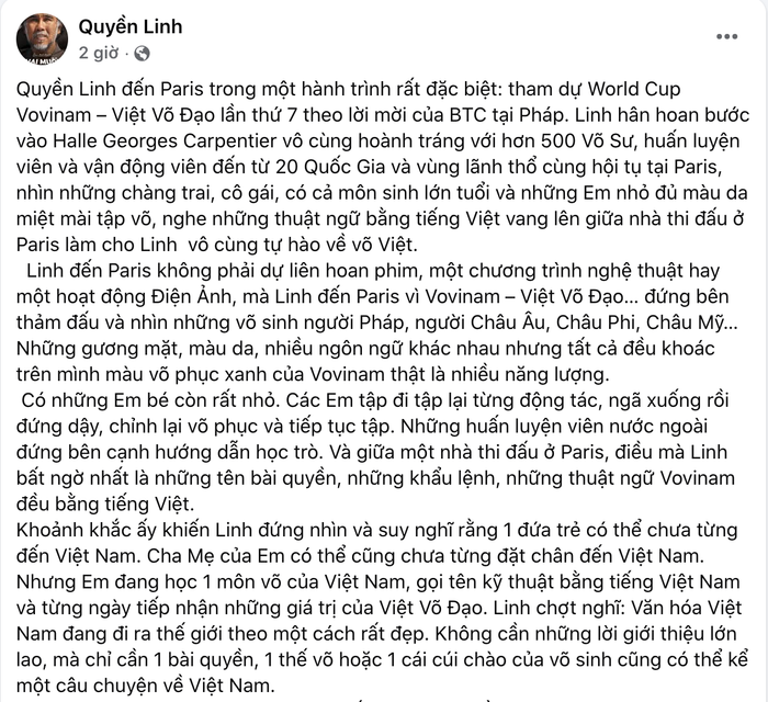 Chia sẻ của Quyền Linh. Ảnh: Chụp màn hình FBNV