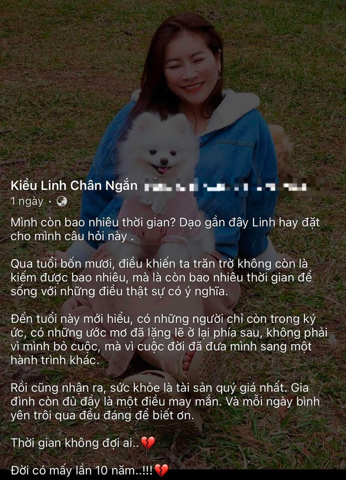 Kiều Linh gây chú ý với những chia sẻ đầy chiêm nghiệm về cuộc sống sau tuổi 40. Ảnh: Chụp màn hình.