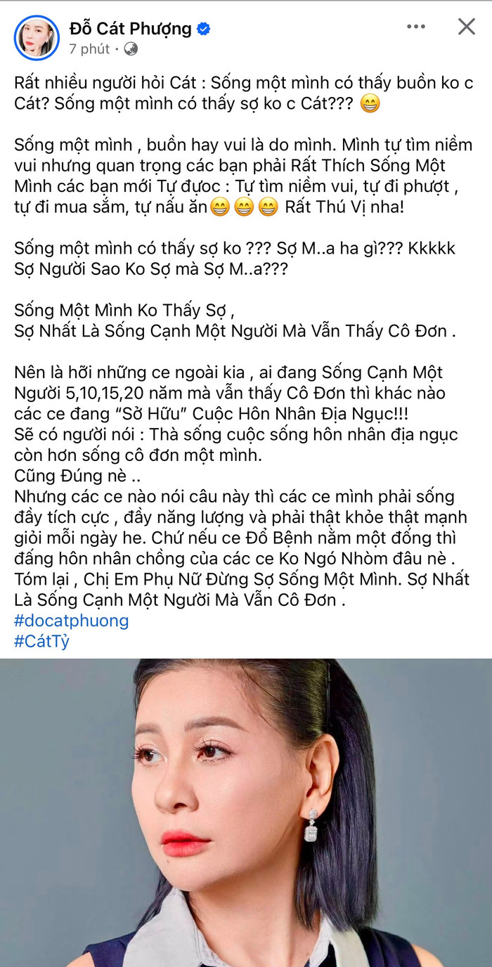 Cát Phượng chia sẻ. Ảnh: Chụp màn hình FBNV