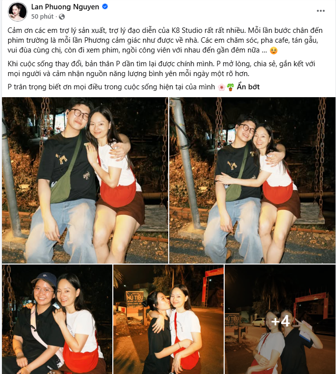 Lan Phương chia sẻ những khoảnh khắc thân thiết cùng ê-kíp, xem phim trường như ngôi nhà thứ hai trong giai đoạn hiện tại. Ảnh: FBNV.