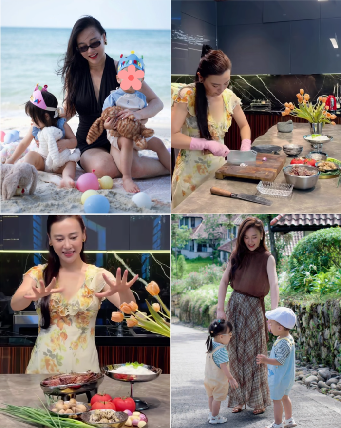 Phương Oanh tận hưởng cuộc sống bình yên bên hai con song sinh Jimmy và Jenny sau thời gian kín tiếng vì biến cố gia đình. Ảnh: FBNV