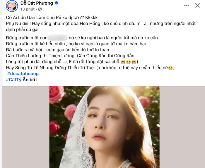 Bài đăng gây chú ý của Cát Phượng. Ảnh: Chụp màn hình FBNV