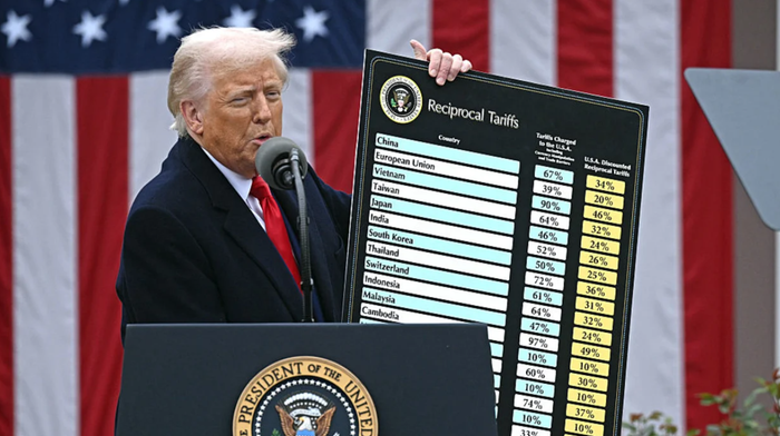 Tổng thống Donald Trump phát biểu về kế hoạch áp thuế mới của mình tại Nhà Trắng, Washington, ngày 2 tháng 4 năm 2025. Ảnh: Getty Images