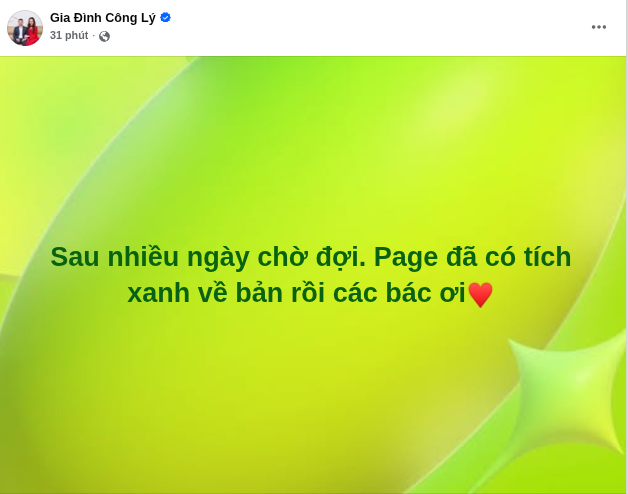 Gia Đình Công Lý thông báo tin vui trên trang cá nhân. Ảnh: FBNV