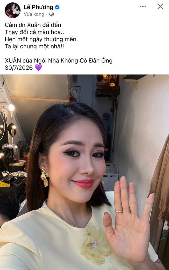 &nbsp;Lê Phương nói lời tạm biệt vở kịch Ngôi Nhà Không Có Đàn Ông. Ảnh: Chụp màn hình FBNV