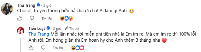 Thu Trang hài hước đáp lại bài đăng của chồng, nhanh chóng xóa tan những đồn đoán. Ảnh: Chụp màn hình.