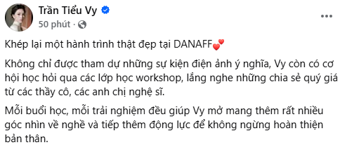 Tiểu Vy khép lại hành trình tại DANAFF 2026 với nhiều trải nghiệm đáng nhớ. Ảnh: Chụp màn hình