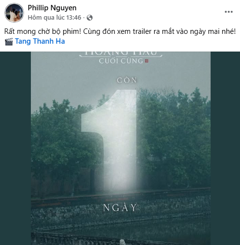 Động thái mới của Phillip Nguyễn dành cho màn tái xuất của Tăng Thanh Hà. Ảnh: Chụp màn hình