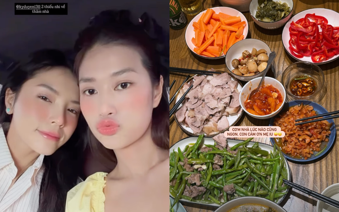 Kỳ Duyên và Thiên Ân vui vẻ về thăm gia đình. Ảnh: IGNV