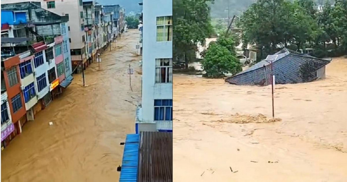 Một số hồ chứa nước ở Quảng Tây, Trung Quốc, đã bị vỡ do bão và mưa lớn. Tại Hành Châu, hơn 900 con rắn đã trốn thoát khỏi một trang trại nuôi rắn do nước lũ, gây hoang mang cho người dân địa phương. Các báo cáo cũng cho biết một số người đã bị rắn cắn và phải nhập viện. (Ảnh/Lấy từ Weibo/Entertainment Little Lucky Star)