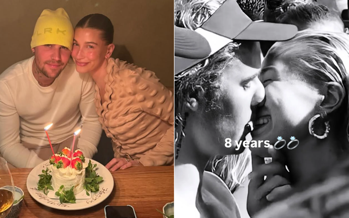 Vợ Justin Bieber lựa chọn kỷ niệm dịp đặc biệt bằng hình ảnh hôn chồng đầy tình tứ. Ảnh: IGNV