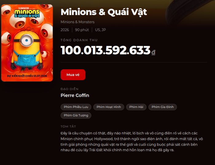 Minions & Quái Vật có Trấn Thành lồng tiếng vượt mốc 100 tỷ doanh thu tại phòng vé Việt. Ảnh: Box Office