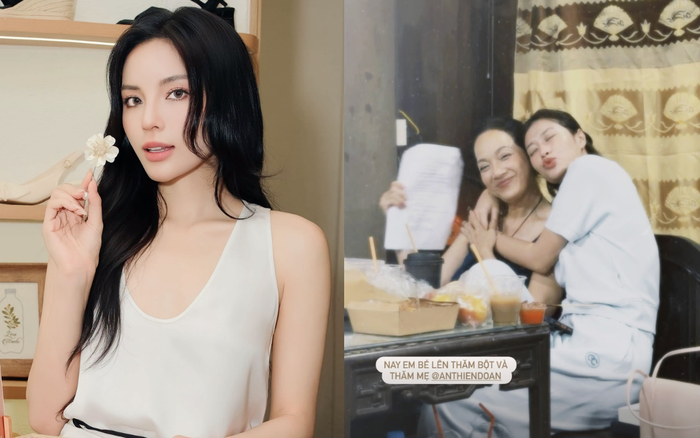 Thiên Ân chủ động ôm 'mẹ' Kỳ Duyên khi đến phim trường. Ảnh: IGNV