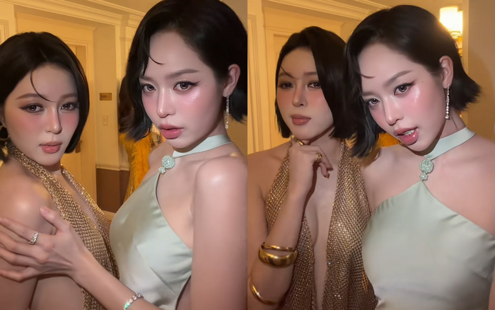 Thanh Thủy giúp Kiều Duy tránh nguy cơ gặp sự cố khi diện váy hở. Ảnh chụp màn hình
